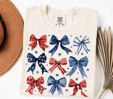 Load image into Gallery viewer, Red, White &amp; Bows - Comfort Colors T Shirt